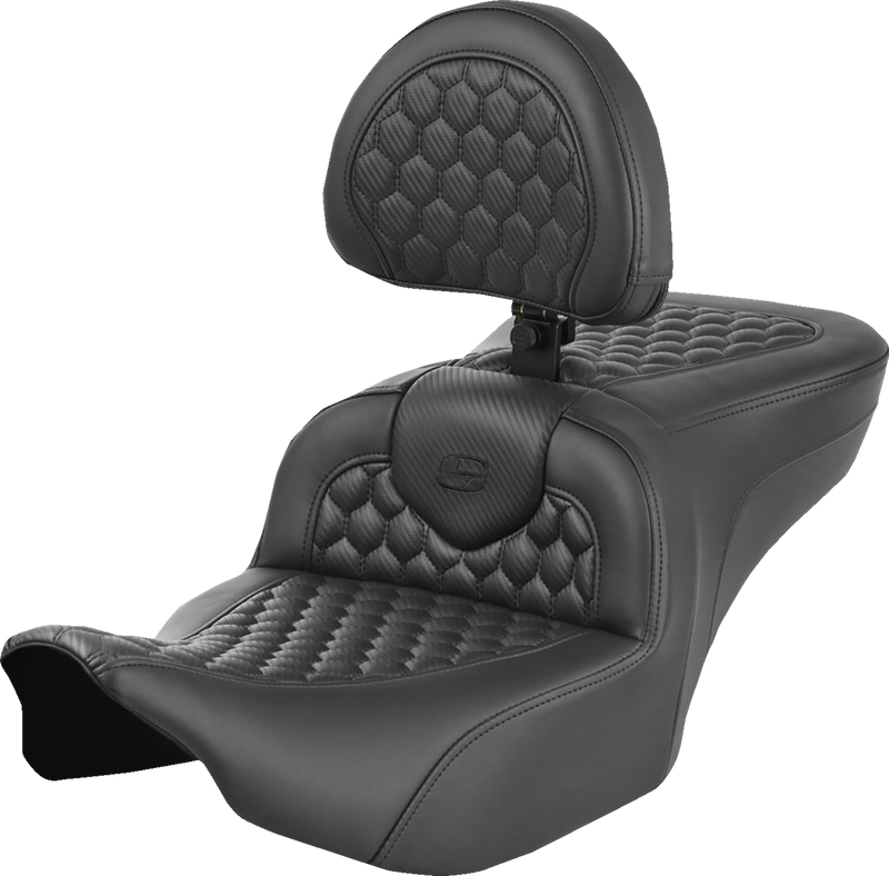 SADDLEMEN Heated RoadSofa* Seat - Honeycomb Stitch - w/ Backrest - FLH/FLT '23-'24 823-07-189C0