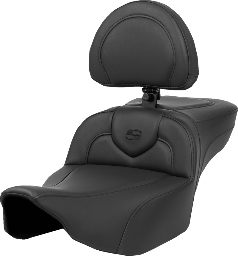 SADDLEMEN Heated RoadSofa* Seat - Extended Reach - Smooth - w/ Backrest - FLT/FLH *23-*24 823-07-188C0