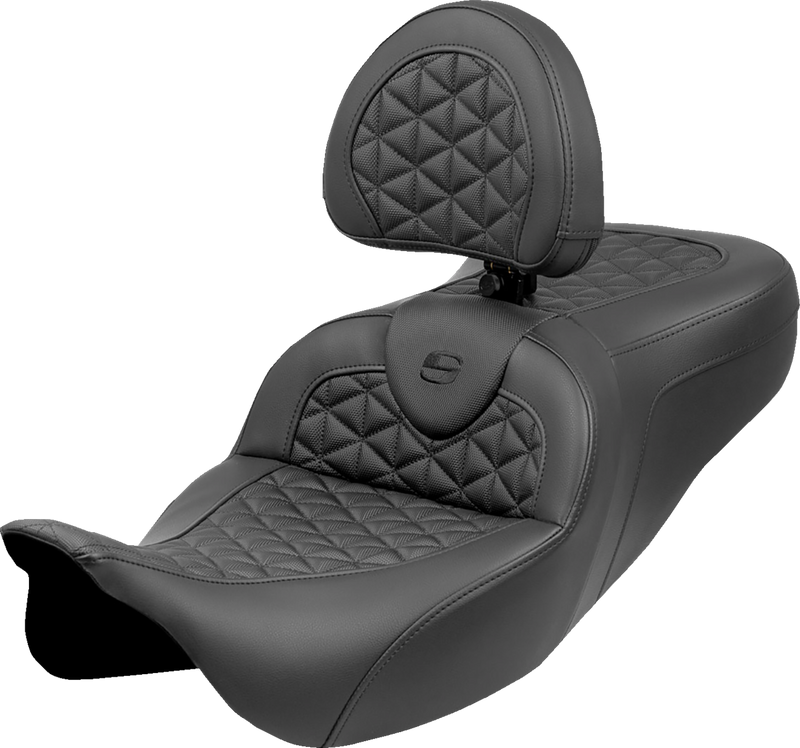 SADDLEMEN RoadSofa* Tri Gripper Seat - Extended Reach - w/ Backrest - FLH/FLT '08-'25 808-07B-211B0
