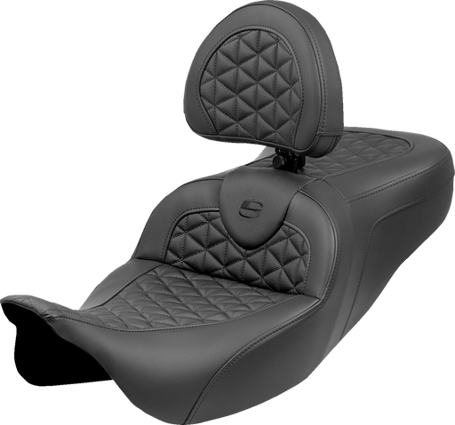 SADDLEMEN RoadSofa* Tri Gripper Seat - Extended Reach - w/ Backrest - FLH/FLT '08-'25 808-07B-211B0