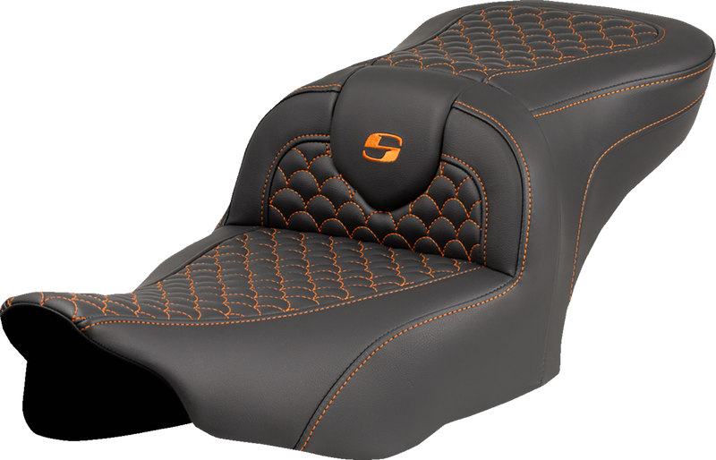SADDLEMEN Roadsofa* Seat - Dragon Scale Stitch - Orange Stitch - w/o Backrest - FLTR/FLHX '23-'24 823-07-20803