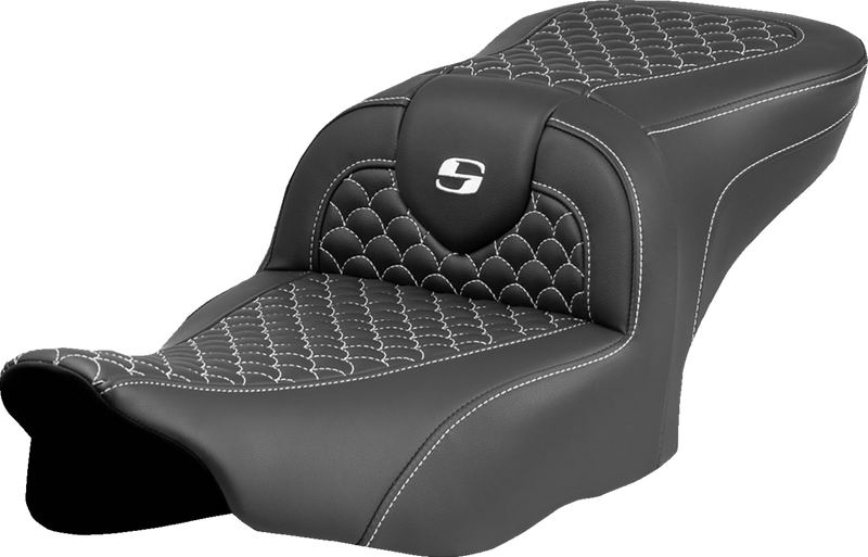 SADDLEMEN Roadsofa* Seat - Dragon Scale Stitch - White Stitch - w/o Backrest - FLTR/FLHX '23-'24 823-07-20806