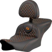 SADDLEMEN Roadsofa* Seat - Dragon Scale Stitch - Orange Stitch - w/ Backrest - FLTR/FLHX '23-'24 823-07-208B3