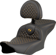 SADDLEMEN Roadsofa* Seat - Dragon Scale Stitch - Gold Stitch - w/ Backrest - FLTR/FLHX '23-'24 823-07-208B7
