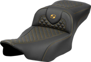 SADDLEMEN Roadsofa* Extended Reach Seat - Dragon Scale Stitch - Gold Stitch - w/o Backrest - FLTR/FLHX '23-'24 823-07-20907