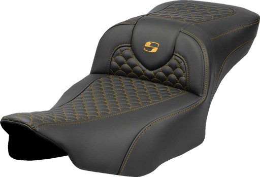 SADDLEMEN Roadsofa* Extended Reach Seat - Dragon Scale Stitch - Gold Stitch - w/o Backrest - FLTR/FLHX '23-'24 823-07-20907