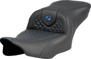 SADDLEMEN Roadsofa* Seat - Dragon Scale Stitch - Blue Stitch - w/o Backrest - FLTR/FLHX '23-'24 823-07-20801
