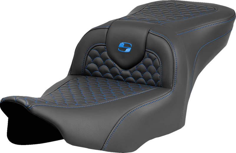 SADDLEMEN Roadsofa* Seat - Dragon Scale Stitch - Blue Stitch - w/o Backrest - FLTR/FLHX '23-'24 823-07-20801
