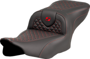SADDLEMEN Roadsofa* Seat - Dragon Scale Stitch - Red Stitch - w/o Backrest - FLTR/FLHX '23-'24 823-07-20804