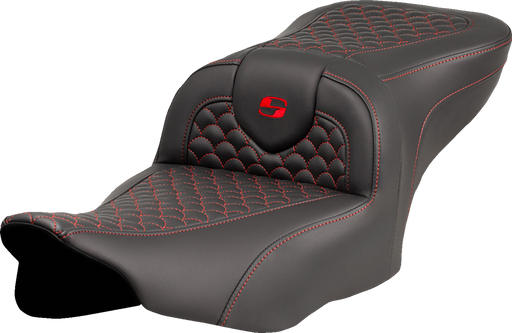 SADDLEMEN Roadsofa* Seat - Dragon Scale Stitch - Red Stitch - w/o Backrest - FLTR/FLHX '23-'24 823-07-20804