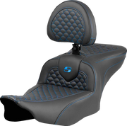 SADDLEMEN Roadsofa* Seat - Dragon Scale Stitch - Blue Stitch - w/ Backrest - FLTR/FLHX '23-'24 823-07-208B1