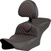 SADDLEMEN Roadsofa* Seat - Dragon Scale Stitch - Red Stitch - w/ Backrest - FLTR/FLHX '23-'24 823-07-208B4