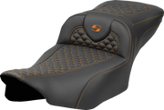 SADDLEMEN Roadsofa* Extended Reach Seat - Dragon Scale Stitch - Orange Stitch - w/o Backrest - FLT/FLH '23-'24 823-07-20903