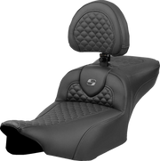 SADDLEMEN Roadsofa* Extended Reach Seat - Dragon Scale Stitch - Dark Gray Stitch - w/ Backrest - FL '23-'24 823-07-209B2