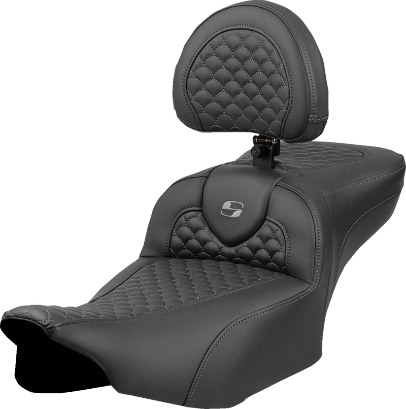 SADDLEMEN Roadsofa* Extended Reach Seat - Dragon Scale Stitch - Dark Gray Stitch - w/ Backrest - FL '23-'24 823-07-209B2