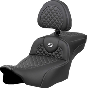 SADDLEMEN Roadsofa* Extended Reach Seat - Dragon Scale Stitch - Silver Stitch - w/ Backrest - FLT/FLH '23-'24 823-07-209B5