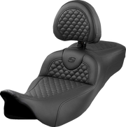 SADDLEMEN Roadsofa* Extended Reach Seat - Dragon Scale Stitch - Black Stitch - w/ Backrest - FLH/FLT '08-'24 808-07B-209B0