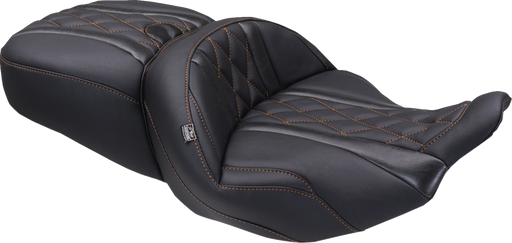 MUSTANG Deluxe One-Piece, 2-Up Seat - Diamond - Mandarin Orange Stitch - FLT/FLH '23-'25 89411MO