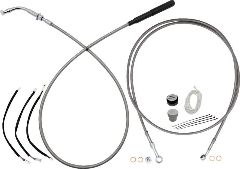 FAT BAGGERS INC. EZ Install Kit - 10" Handlebars - Upper Clutch - Full Length - Braided Stainless Steel/Chrome 249010-C