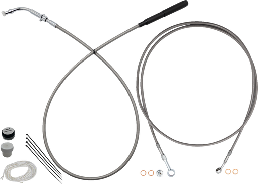 FAT BAGGERS INC. EZ Install Kit - 14" Handlebars - Upper Clutch - Full Length - Braided Stainless Steel/Chrome 249914-C