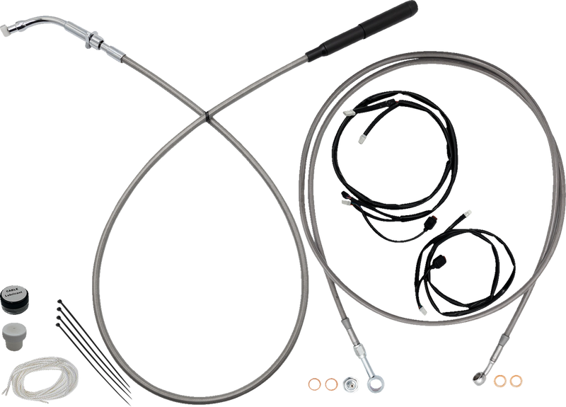 FAT BAGGERS INC. EZ Install Kit - 16" Handlebars - Upper Clutch - Full Length - Braided Stainless Steel/Chrome 249016-C