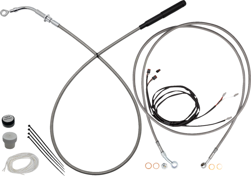 FAT BAGGERS INC. EZ Install Kit - 16" Handlebars - Upper Clutch - Full Length - Braided Stainless Steel/Chrome 219016-C