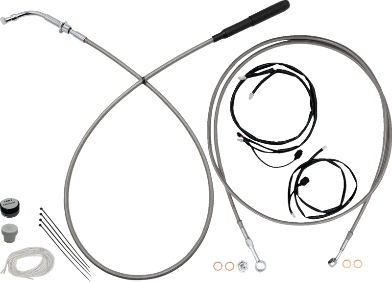 FAT BAGGERS INC. EZ Install Kit - 16" Handlebars - Upper Clutch - Full Length - Braided Stainless Steel/Chrome 249916-C