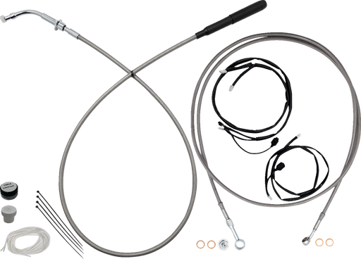 FAT BAGGERS INC. EZ Install Kit - 16" Handlebars - Upper Clutch - Full Length - Braided Stainless Steel/Chrome 249916-C