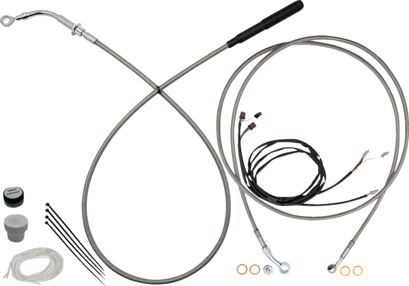 FAT BAGGERS INC. EZ Install Kit - 16" Handlebars - Upper Clutch - Full Length - Braided Stainless Steel/Chrome 219916-C