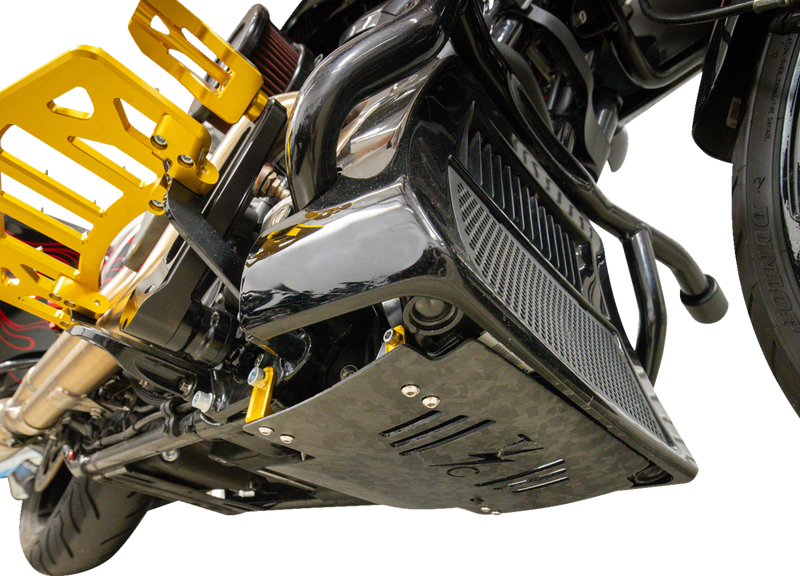 THRASHIN SUPPLY CO. Skid Plate - Carbon Fiber/Forged - With Gold Brackets - FLHX/FLTRX TSC-3035-5