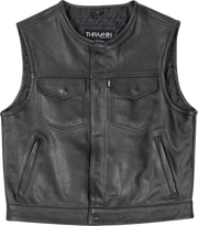 THRASHIN SUPPLY CO. Encinal Leather Shorty Riding Vest - Black - Small TMJ-17-08