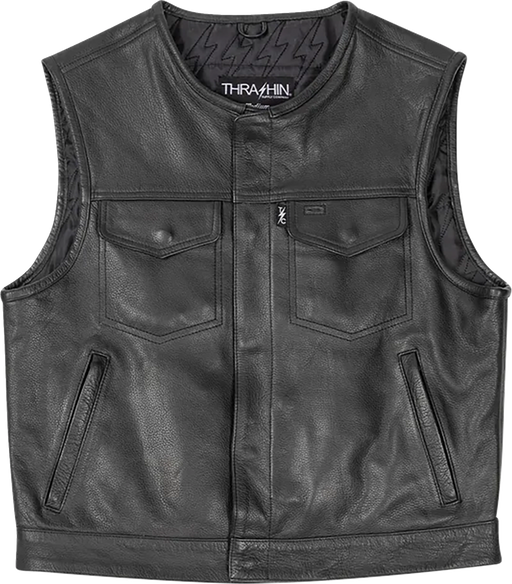 THRASHIN SUPPLY CO. Encinal Leather Shorty Riding Vest - Black - Small TMJ-17-08