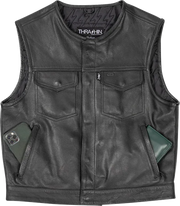 THRASHIN SUPPLY CO. Encinal Leather Shorty Riding Vest - Black - Small TMJ-17-08