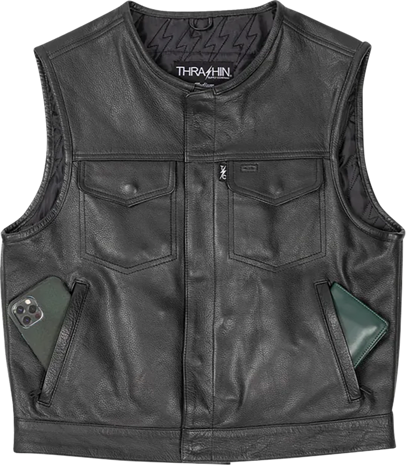 THRASHIN SUPPLY CO. Encinal Leather Shorty Riding Vest - Black - Small TMJ-17-08