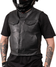 THRASHIN SUPPLY CO. Encinal Leather Shorty Riding Vest - Black - Small TMJ-17-08