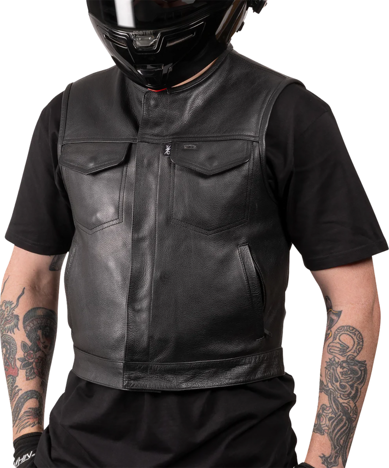 THRASHIN SUPPLY CO. Encinal Leather Shorty Riding Vest - Black - Small TMJ-17-08