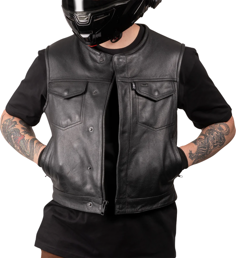 THRASHIN SUPPLY CO. Encinal Leather Shorty Riding Vest - Black - Small TMJ-17-08
