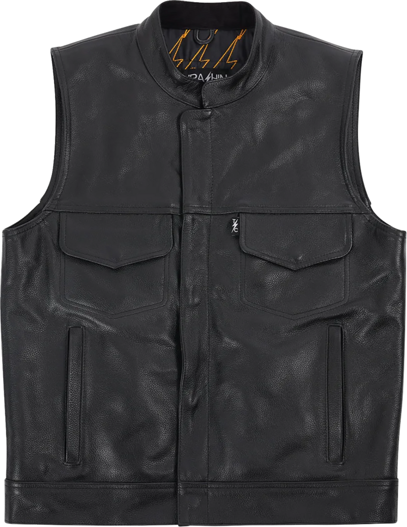 THRASHIN SUPPLY CO. Mulholland Leather Riding Vest - Black - Small TMJ-14-08
