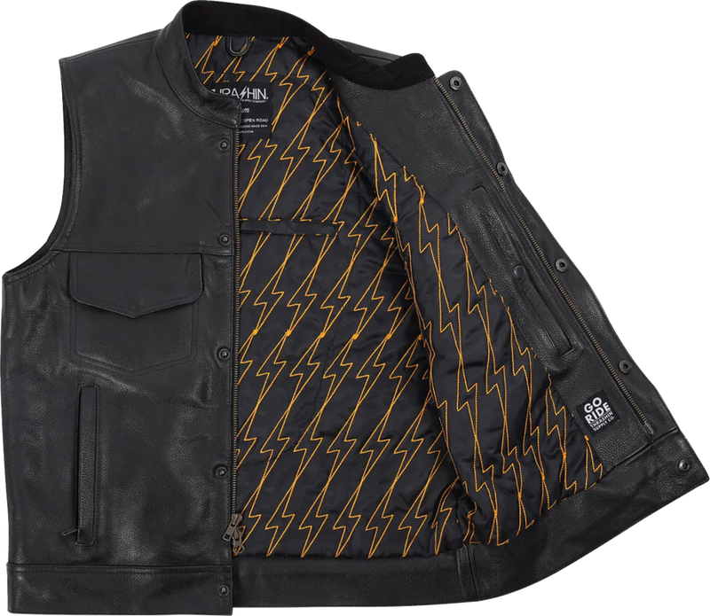 THRASHIN SUPPLY CO. Mulholland Leather Riding Vest - Black - Small TMJ-14-08