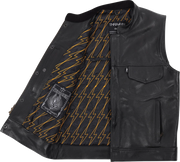 THRASHIN SUPPLY CO. Mulholland Leather Riding Vest - Black - Small TMJ-14-08