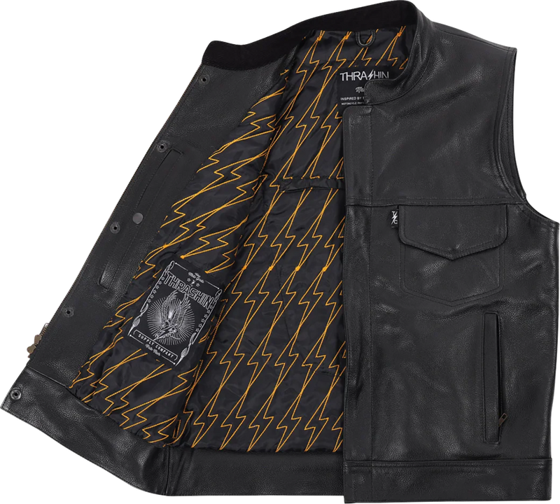 THRASHIN SUPPLY CO. Mulholland Leather Riding Vest - Black - Small TMJ-14-08