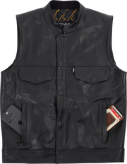 THRASHIN SUPPLY CO. Mulholland Leather Riding Vest - Black - Small TMJ-14-08
