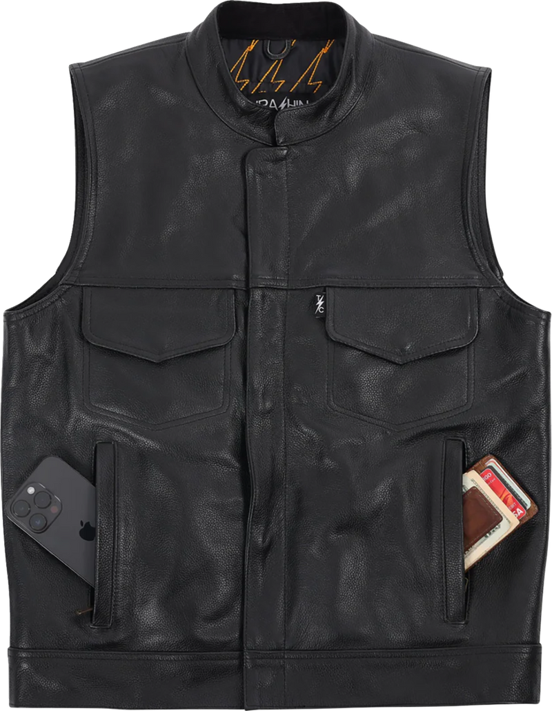 THRASHIN SUPPLY CO. Mulholland Leather Riding Vest - Black - Small TMJ-14-08