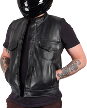 THRASHIN SUPPLY CO. Mulholland Leather Riding Vest - Black - Small TMJ-14-08