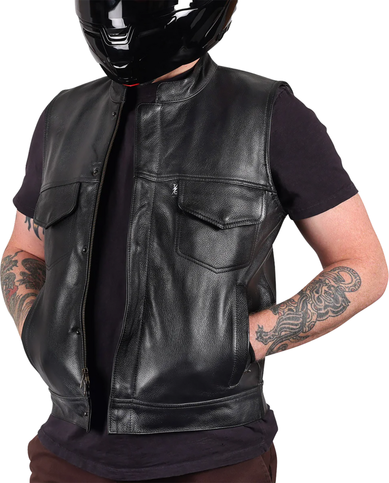 THRASHIN SUPPLY CO. Mulholland Leather Riding Vest - Black - Small TMJ-14-08
