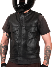 THRASHIN SUPPLY CO. Mulholland Leather Riding Vest - Black - Small TMJ-14-08