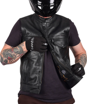 THRASHIN SUPPLY CO. Mulholland Leather Riding Vest - Black - Small TMJ-14-08