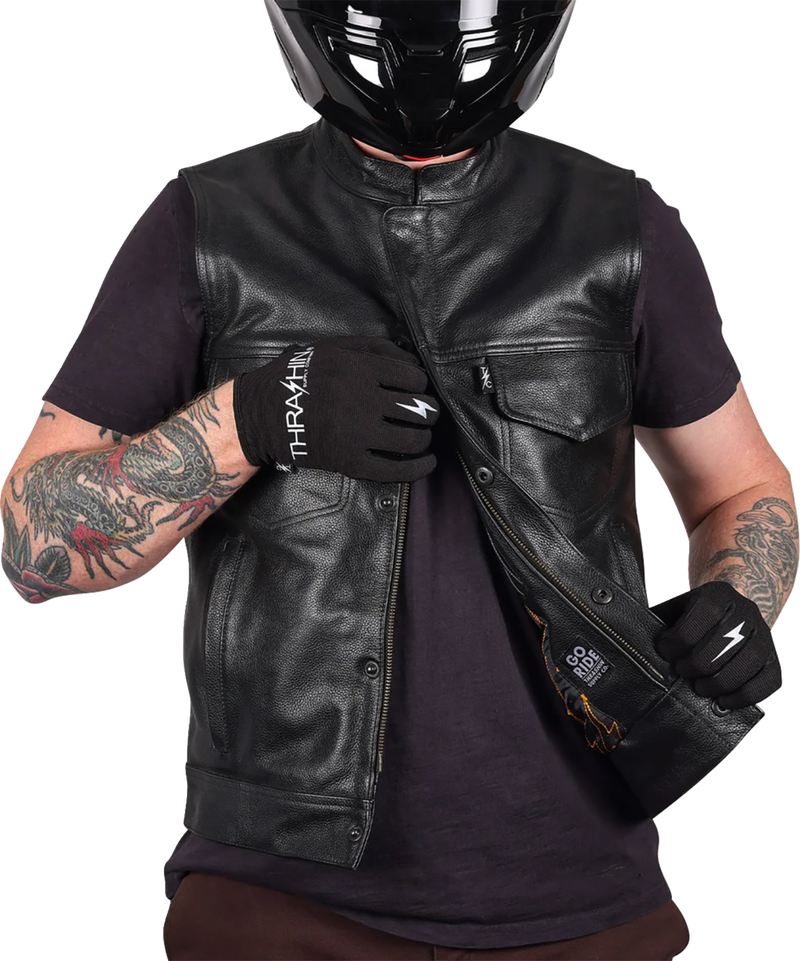 THRASHIN SUPPLY CO. Mulholland Leather Riding Vest - Black - Small TMJ-14-08