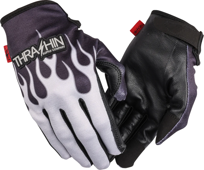 THRASHIN SUPPLY CO. Stealth Leather Palm Flame Gloves - Gray - Small SV1-22-08