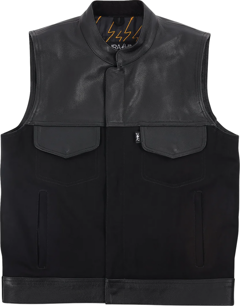 THRASHIN SUPPLY CO. Kanan Leather/Denim Riding Vest - Black - Small TMJ-13-08